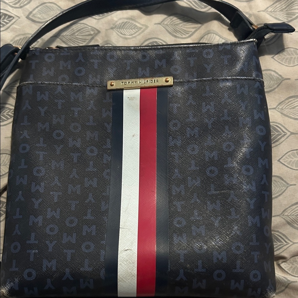 Tommy Hilfiger Monogram Crossbody with Red, White, and Blue Stripe